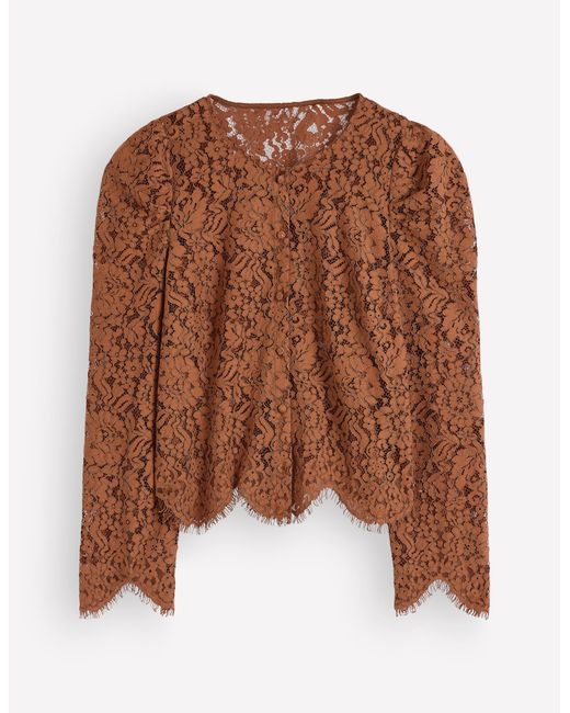 Boden Brown Lace Puff Sleeve Top