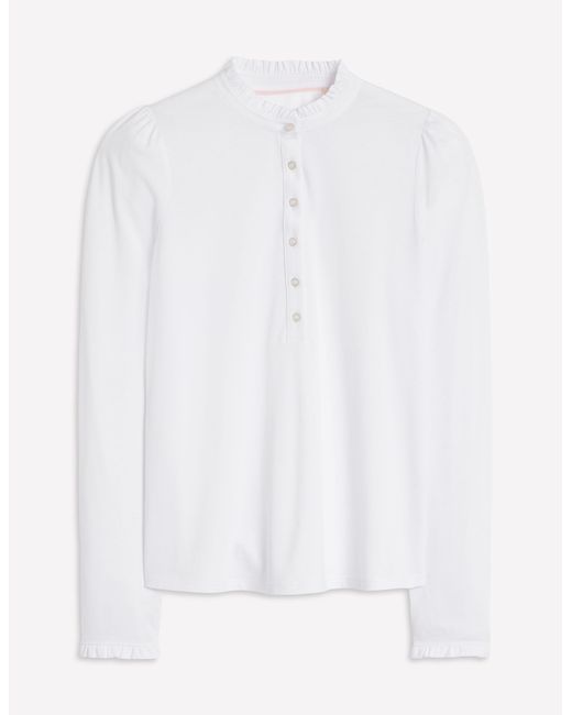 Boden White Supersoft Frill Henley Top