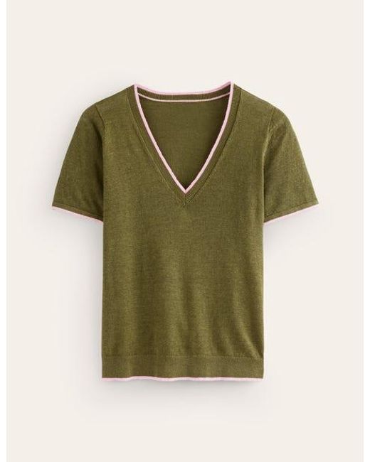 Boden Green Maggie Leinen-T-Shirt Mit V-Ausschnitt Damen