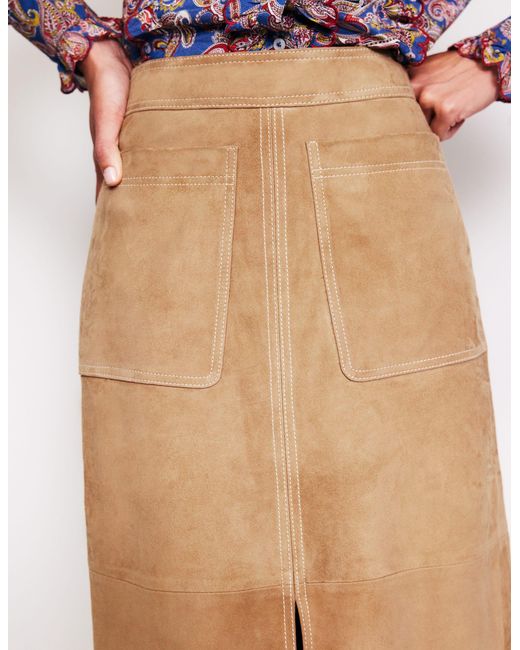Boden Aline Suede Midi Skirt in Natural Lyst UK