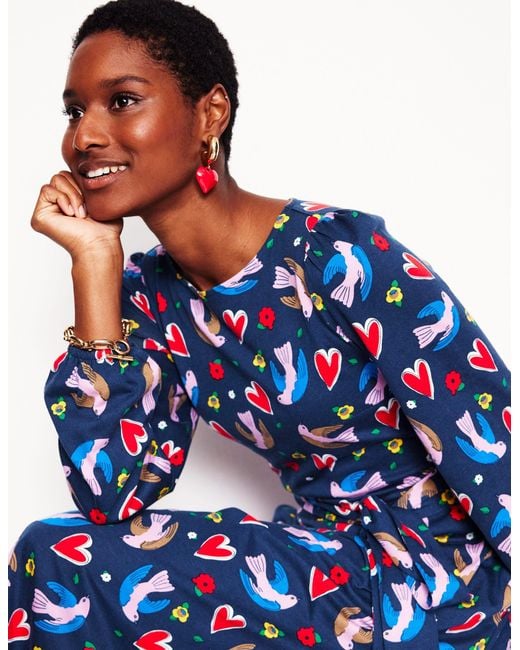 Robe Midi Leandra En Jersey- Marine Foncé, Motif Heart Flutter Boden en coloris Blue