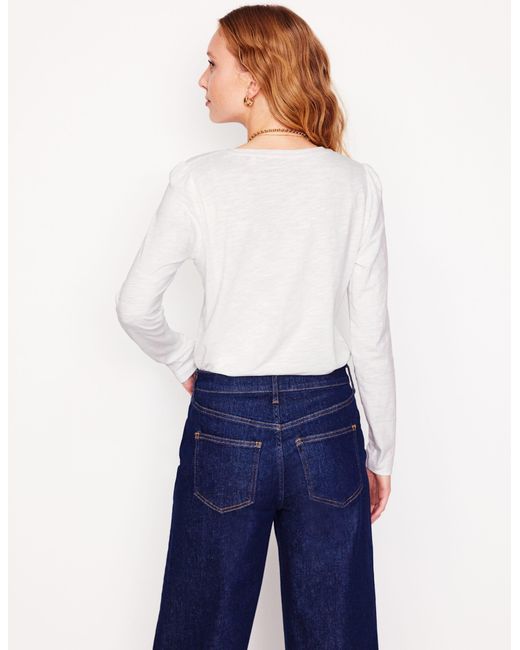 Boden White Cotton Crew Long Sleeve Top