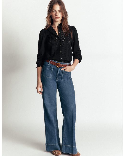 Boden Blue Cotton Broderie Top