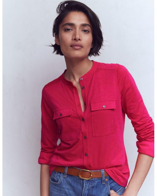 Boden Red Topstitched Pocket Shirt