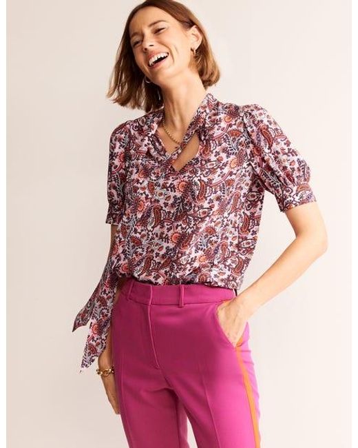 Boden Tie Front Occasion Top Orchid Pink, Fantastical