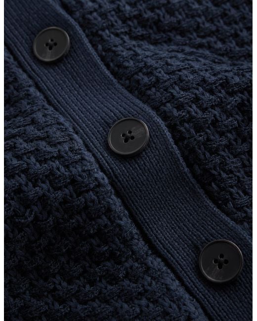 Boden Blue Textured Knitted Bomber Jacket