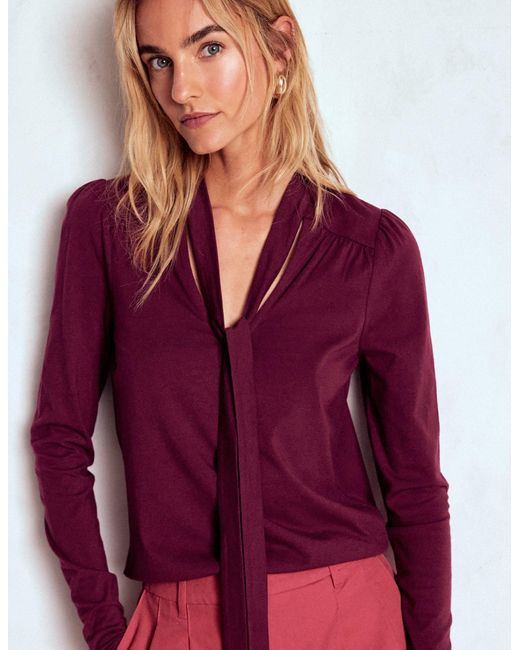 Boden Purple Tie Neck Supersoft Top