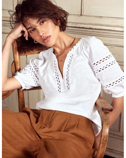 Boden White Maisy Rikrak Trim Top