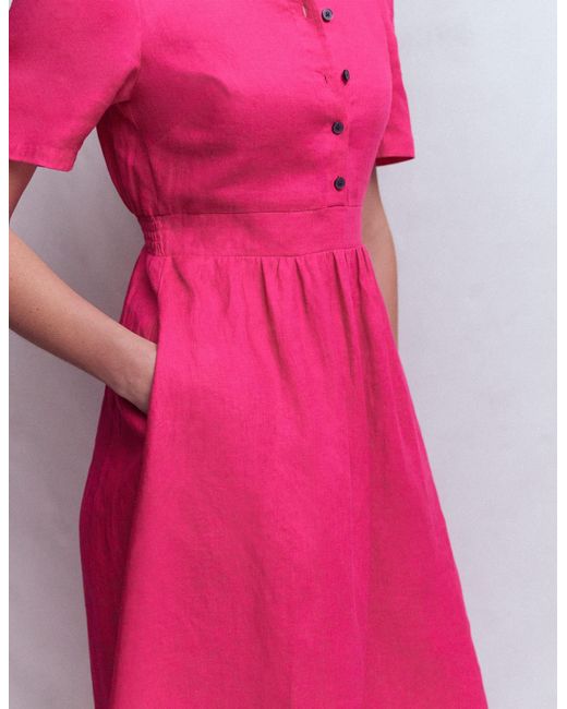 Boden Pink Ivy Button Linen Midi Dress