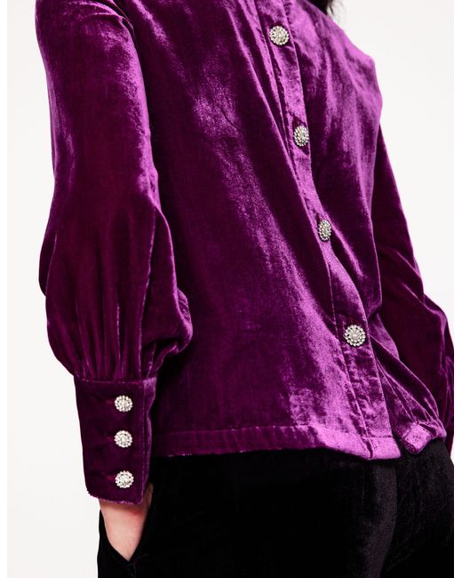 Boden Purple Button Back Velvet Top
