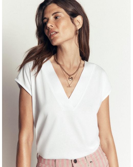 Boden White Supersoft V-Neck T-Shirt