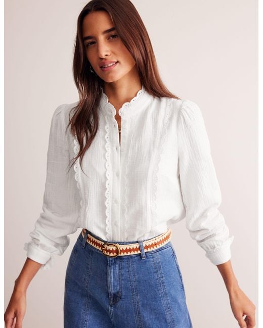 Boden Double Cloth Scallop Blousewhite