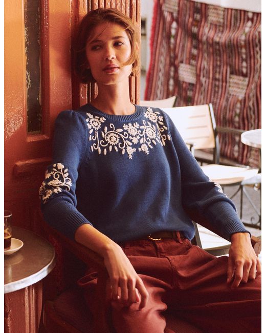 Boden Blue Davina Puff Sleeve Jumper