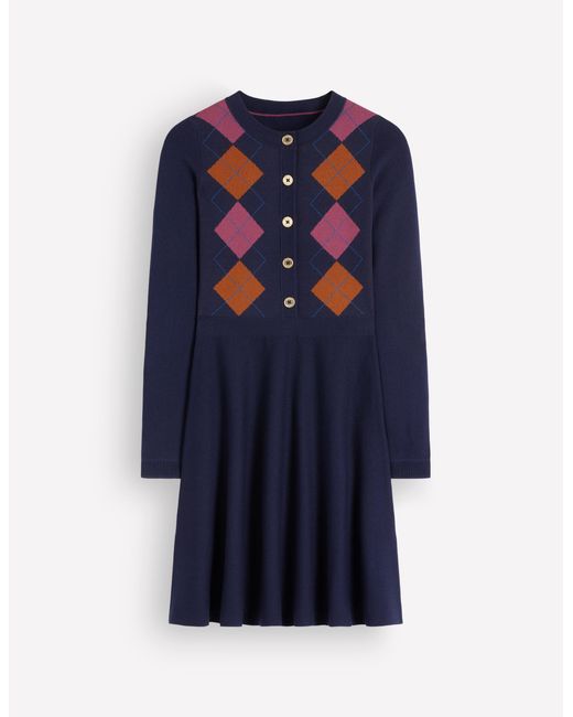 Boden Blue Crew Neck Jacquard Dress