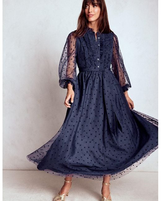 Boden Blue Tulle Ruffle Maxi Dress