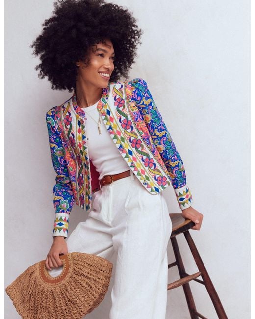 Boden Blue Printed Trim Jacket