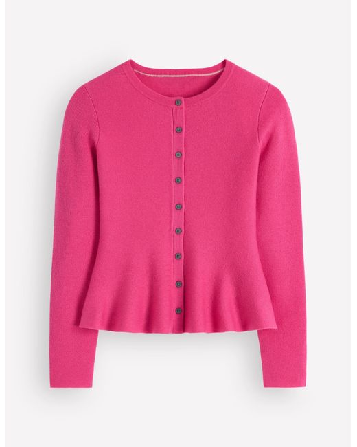 Boden Pink Fitted Wool Peplum Cardigan