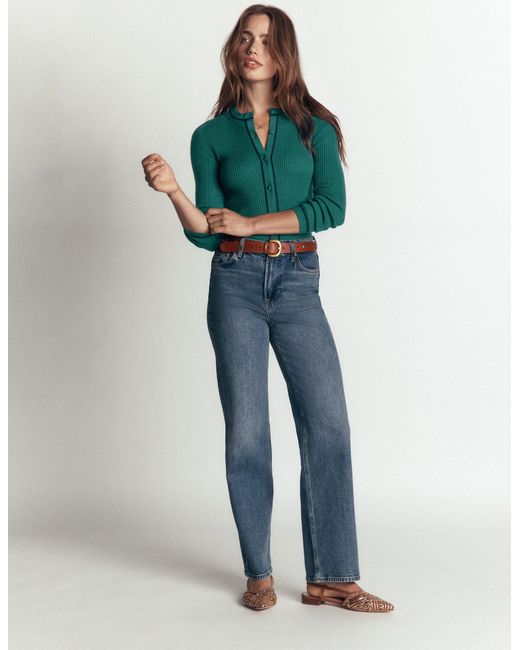 Boden Green Paula Ribbed Crew Cardigan