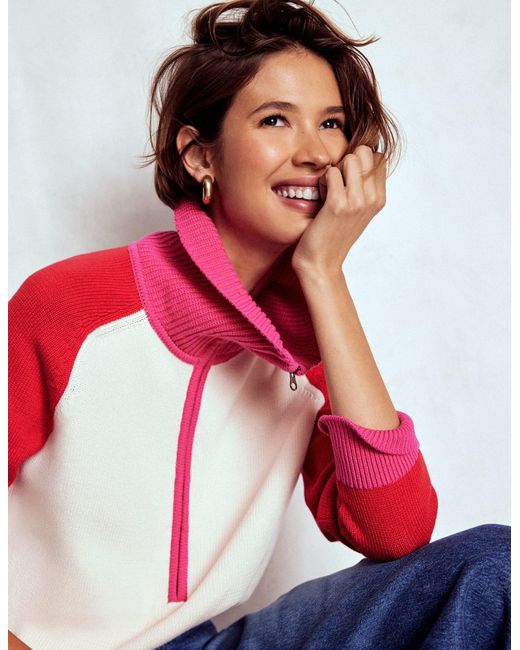 Boden Red Lucy Half Zip Sweater