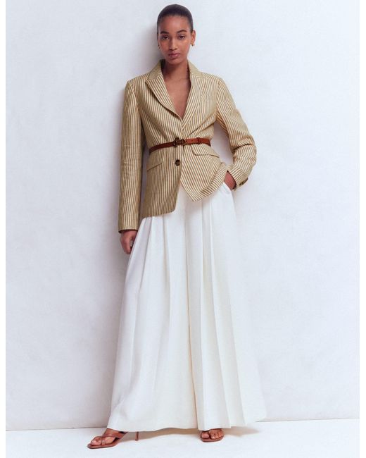 Boden Natural Stamford Linen Blazer-Neutral, Stripe