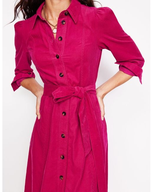 Boden Pink Aubrey Cord Midi Shirt Dresscherry Jam