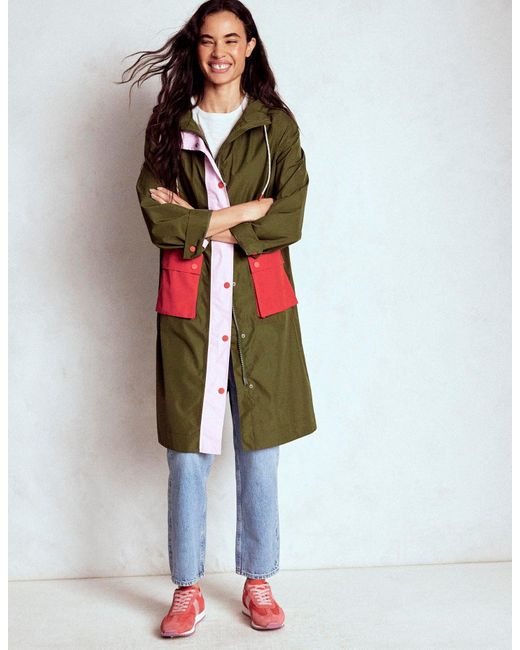 Boden Multicolor Lange Regenjacke-Khaki, Blockfarben