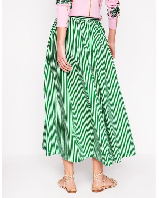 Boden Green Full Poplin Maxi Skirt Rich Emerald, Fine Stripe