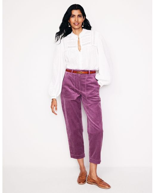 Boden Purple Tapered Cord Cargo Trousers