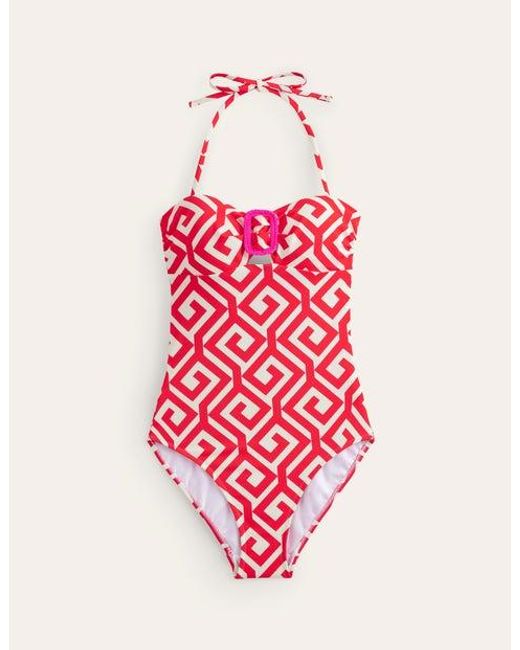 Boden Pink Taormina Bandeau Swimsuit Flame Scarlet, Maze