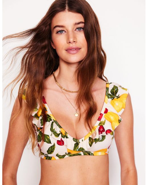 Boden White Evia Ruffle Bikini Top