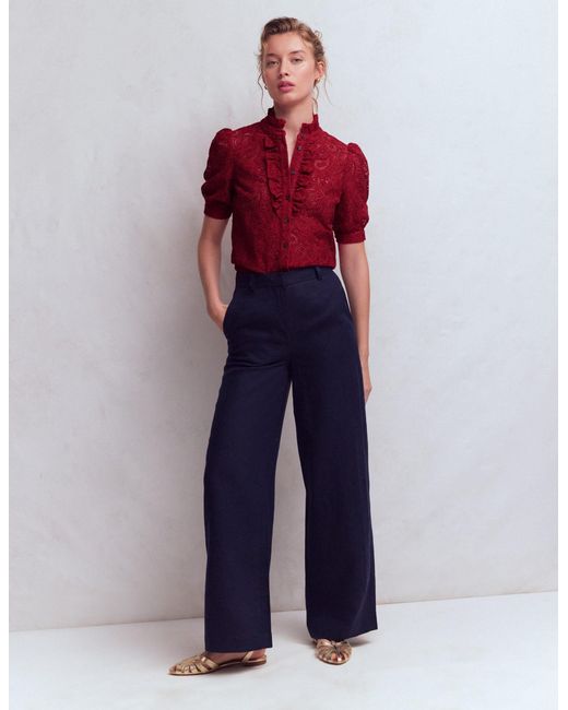 Boden Red Sasha Short Sleeve Lace Top