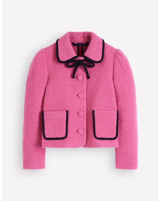 Boden Pink Branscombe Wool Bow Jacket