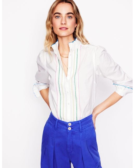 Boden White Felicity Cotton Blouse- Multi Stitch