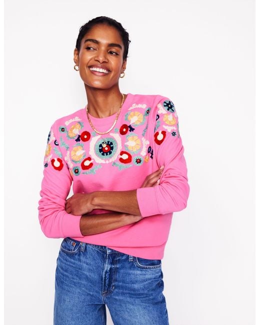 Boden Hannah Embroidered Sweatshirt in Pink | Lyst Boden Hannah Embroidered Sweatshirt in Pink | Lyst