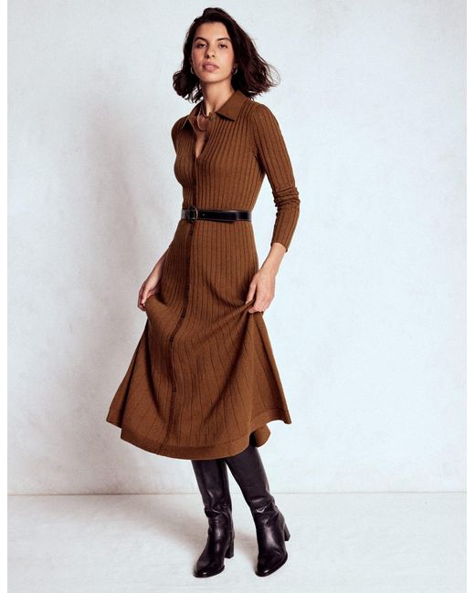 Boden Brown Rachel Knitted Shirt Dress
