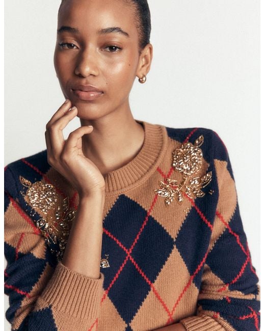 Boden Brown Embellished Jacquard Sweater