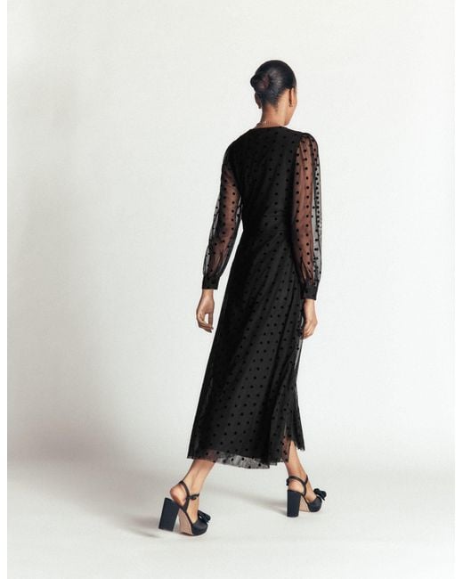 Boden Black Pleated Tulle Midi Dress