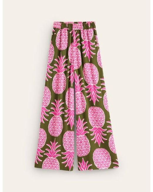 Boden Pink Crinkle Wide Pants Avocado, Pineapple Pop