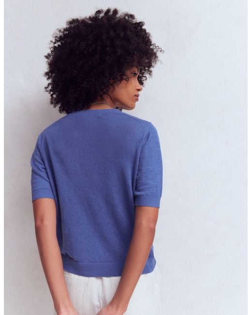 Boden Blue Agnes Linen V Neck T-Shirt