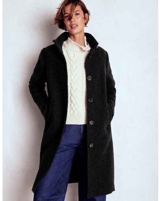 Boden Black Funnel Neck Wool Coat
