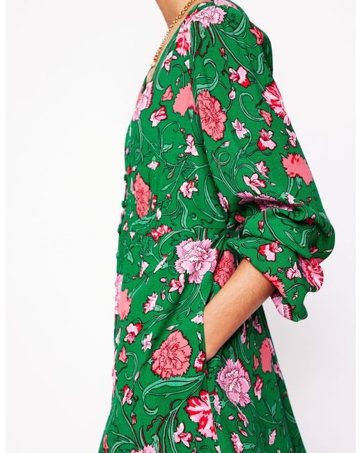Boden Green Cynthia Button Tea Dress