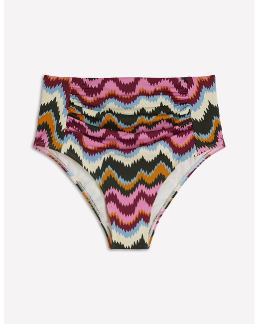 Boden Brown Kythira Ruched Bikini Bottoms-Multi, Zig Zag Wave