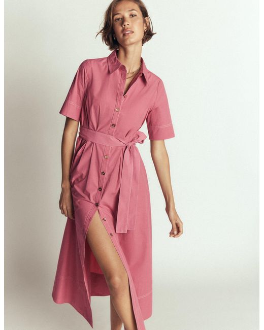 Boden Pink Sarah Cotton Midi Shirt Dress