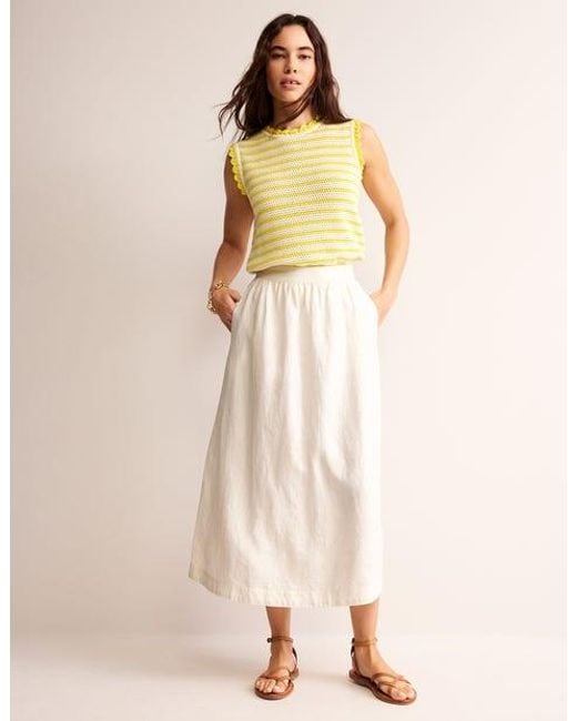 Boden Natural Florence Linen Midi Skirt