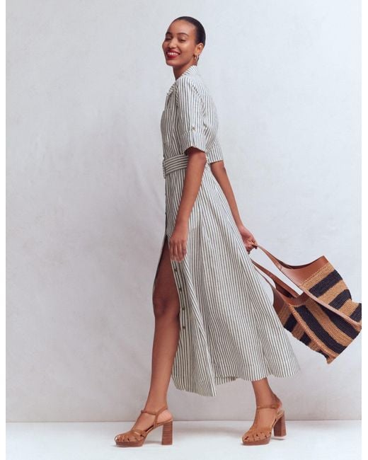 Boden White Ora Linen Blend Shirt Dress