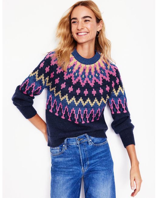 Boden Blue Kat Sparkly Fair Isle Sweater