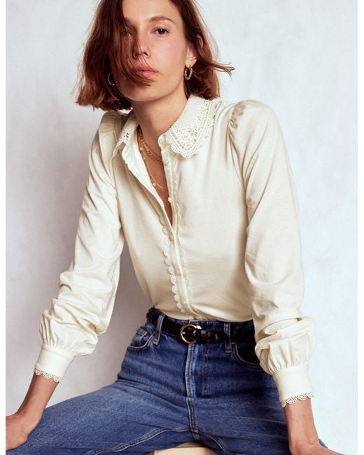 Boden White Lace Collar Blouse