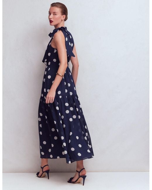 Boden Blue Roisin Tie Neck Maxi Dress