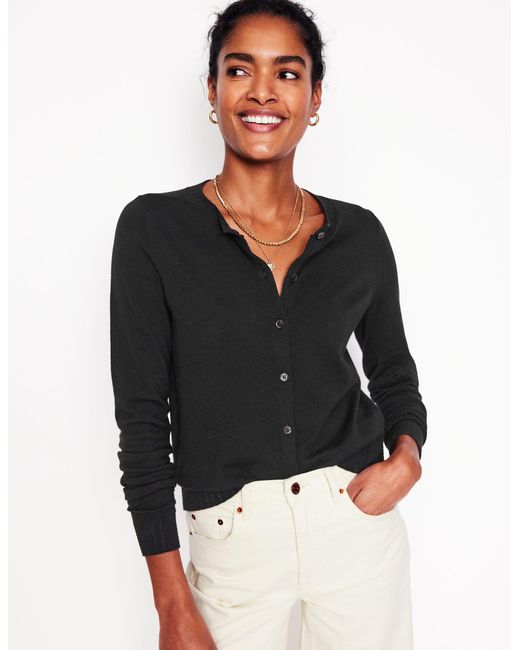 Boden Black Emilia Cotton Crew Cardigan