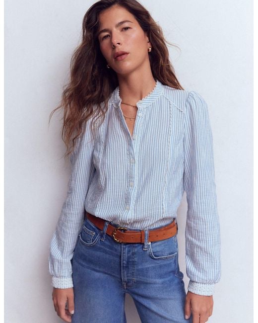 Boden Blue Rhea Trim Doublecloth Top